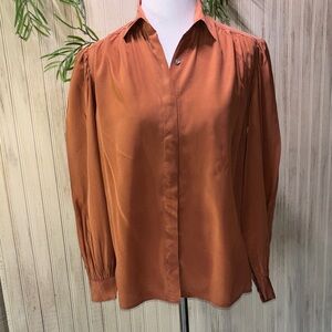 Jack Mulqueen Chemise Silk Blouse, Gathered Sleeves, Small, EUC, Vintage 80’s